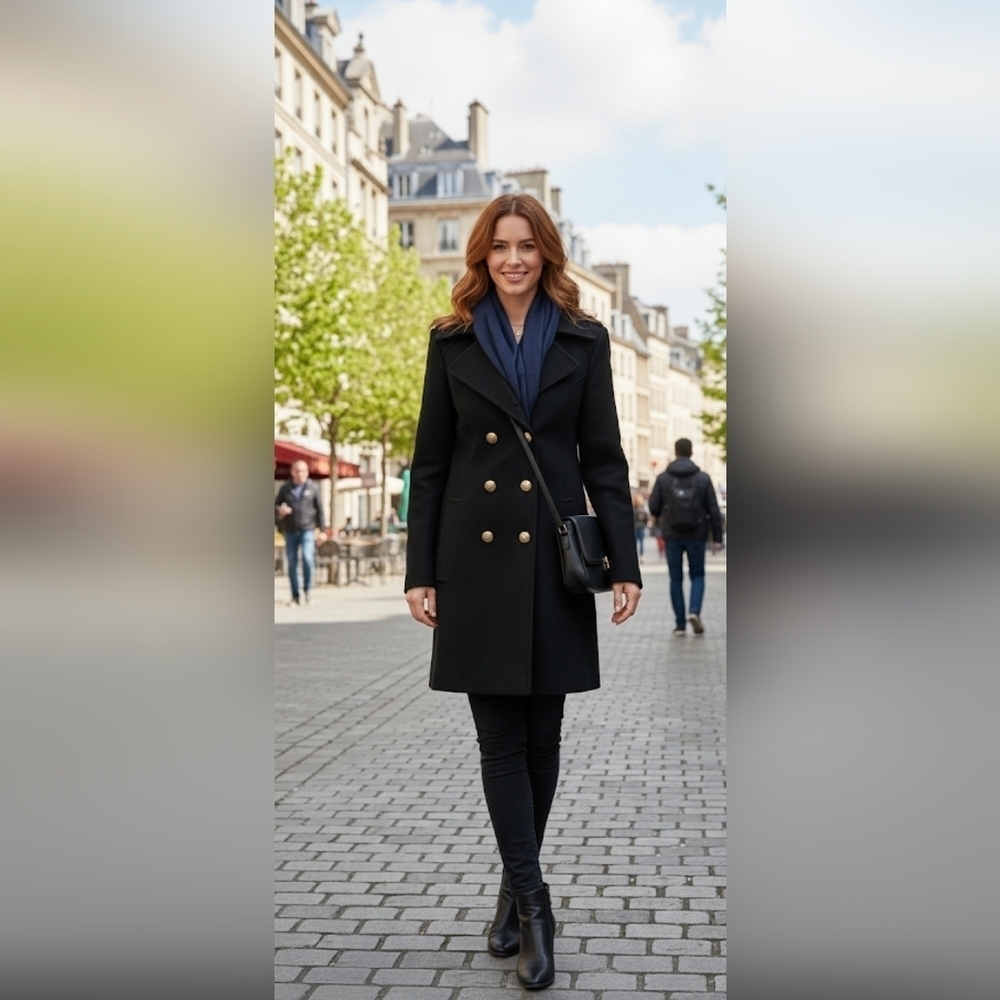 Liz Claiborne Outerwear Wool Double-Breasted Coat Dark Green Size L